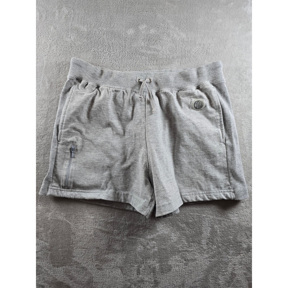 Vintage Adidas Sweat Shorts Womens Large Gray Ribbed Trim Zip‎ Pocket Y2K